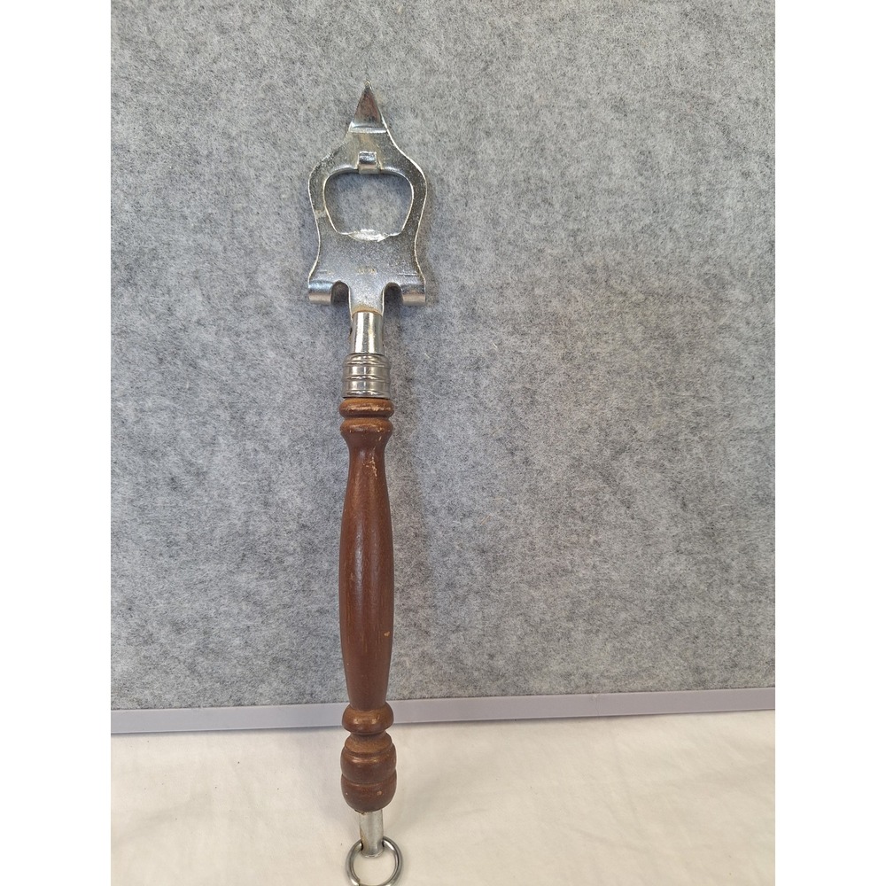 Vintage Wood Handle Bottle Opener Can Piercer Jar Lifter Bar Tool Japan 9.75in